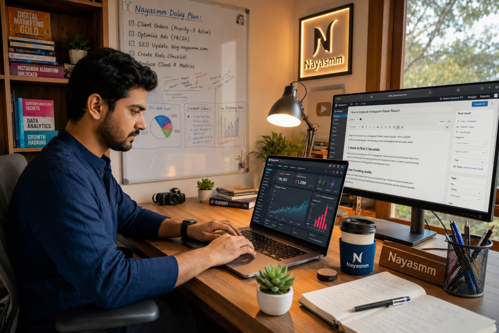 Professional SMM Expert Workspace | NayaSMM Blog Creation Setup