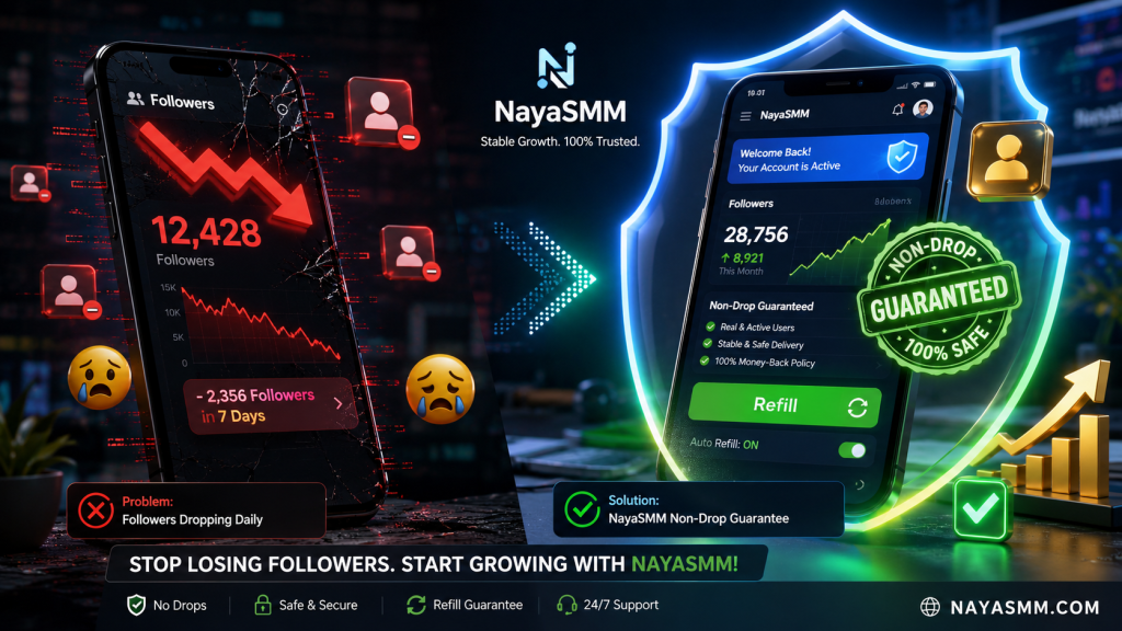 NayaSMM secure dashboard protecting Instagram account from followers drop problem with non drop and refill guaranteed services
